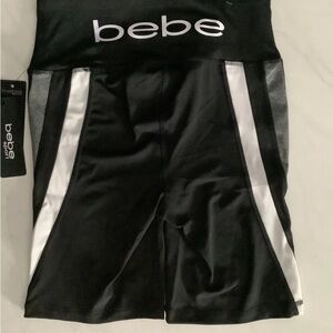 bebe Black & White High-Waist Athletic Bike Shorts